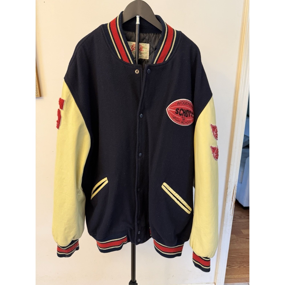 Schott Wool Varsity Jacket Navy/ Cream 6XL